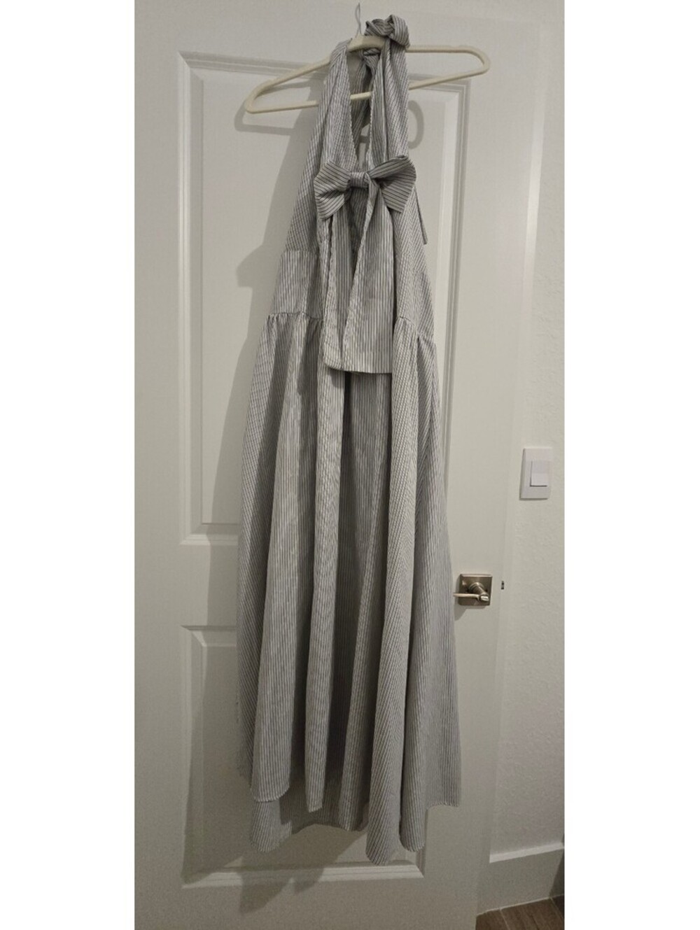 SHEIN Curve 4XL Striped Halter Neck Maxi Dress with Bow Detail
